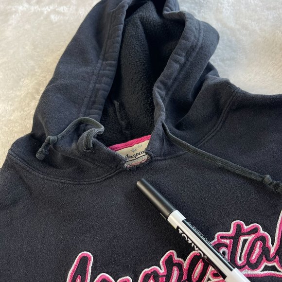 Aeropostale Y2K VTG Embroidered Oversized‎ Hoodie Womens Size S Black Spellout - Picture 7 of 14